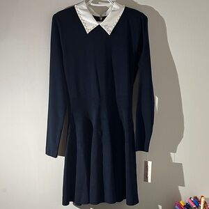 Nanette Lepore Navy Blue Dress with White Collar